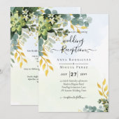 All-in-1 Greenery Gold Eucalyptus Leaves Wedding Kaart (Voorkant / Achterkant)