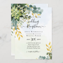 All-in-1 Greenery Gold Eucalyptus Leaves Wedding Kaart