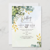 All-in-1 Greenery Gold Eucalyptus Leaves Wedding Kaart (Voorkant)