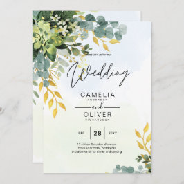 All-in-1 Greenery Gold Eucalyptus Leaves Wedding Kaart