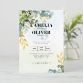 All-in-1 Greenery Gold Eucalyptus Leaves Wedding Kaart (Staand voorkant)