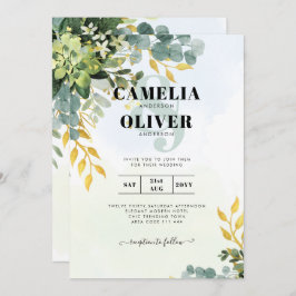 All-in-1 Greenery Gold Eucalyptus Leaves Wedding Kaart