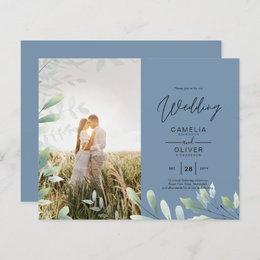 All-in-1 Greenery Leaves Photo Overlay Wedding QR (Voorkant / Achterkant)