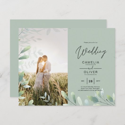 All-in-1 Greenery Leaves Photo Overlay Wedding QR (Voorkant / Achterkant)
