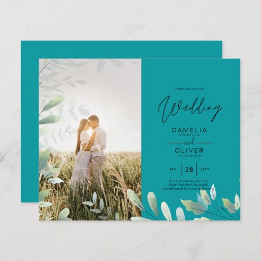 All-in-1 Greenery Leaves Photo Overlay Wedding QR (Voorkant / Achterkant)