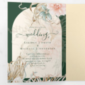 All-in-1 groene Pampas gras perzik bruiloft FOTO T Drieluik Uitnodiging (Binnenzijde eerst)