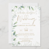 All-in-1 klassieke Greenery Gold Wedding QRCode RS Kaart (Voorkant)