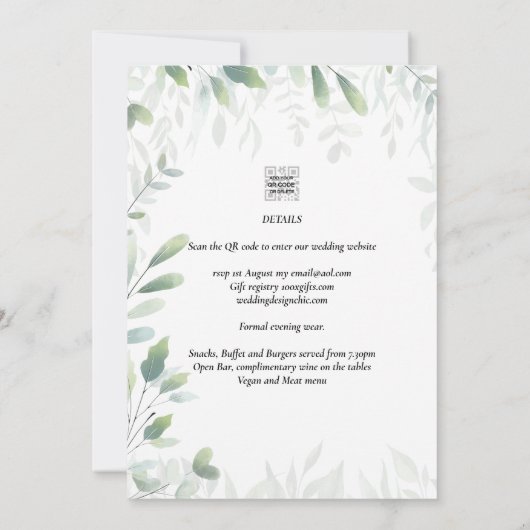 All-in-1 klassieke Greenery Gold Wedding QRCode RS Kaart (Achterkant)