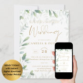 All-in-1 klassieke Greenery Gold Wedding QRCode RS Kaart