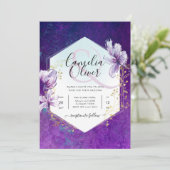 All-in-1 Plum Paars Floral Wedding Kaart (Staand voorkant)