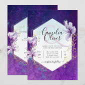 All-in-1 Plum Paars Floral Wedding Kaart (Voorkant / Achterkant)