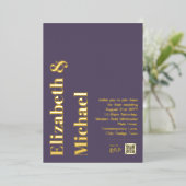 All-in-1 REAL GOLD FOIL Mauve Photo QR Code Modern Folie Uitnodiging (Staand Voorkant)