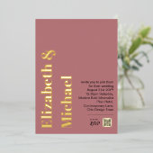 All-in-1 REAL GOLD FOIL Roze Foto QR Code Modern Folie Uitnodiging (Staand Voorkant)