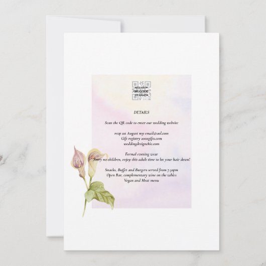 ALL-IN-1 Roze CALLA Lelie Kunst Trouw UITNODIGING (Achterkant)