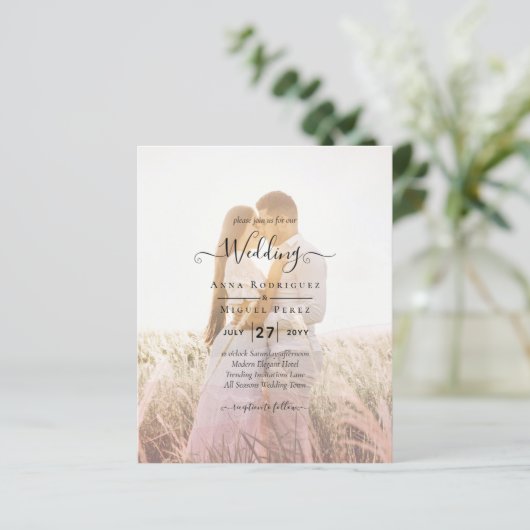 All-in-1 roze ombre Photo Overlay Wedding QR Code (Staand voorkant)