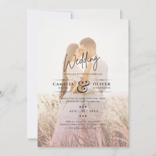 All-in-1 roze ombre Photo Overlay Wedding QR Code Kaart (Voorkant)