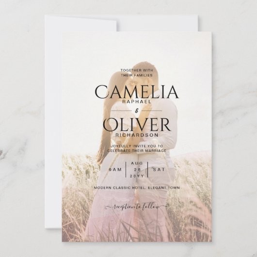 All-in-1 roze ombre Photo Overlay Wedding QR Code Kaart (Voorkant)