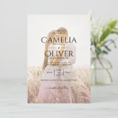 All-in-1 roze ombre Photo Overlay Wedding QR Code Kaart (Staand voorkant)