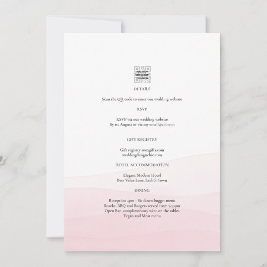 All-in-1 roze ombre Photo Overlay Wedding QR Code Kaart (Achterkant)