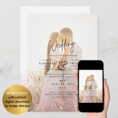 All-in-1 roze ombre Photo Overlay Wedding QR Code Kaart