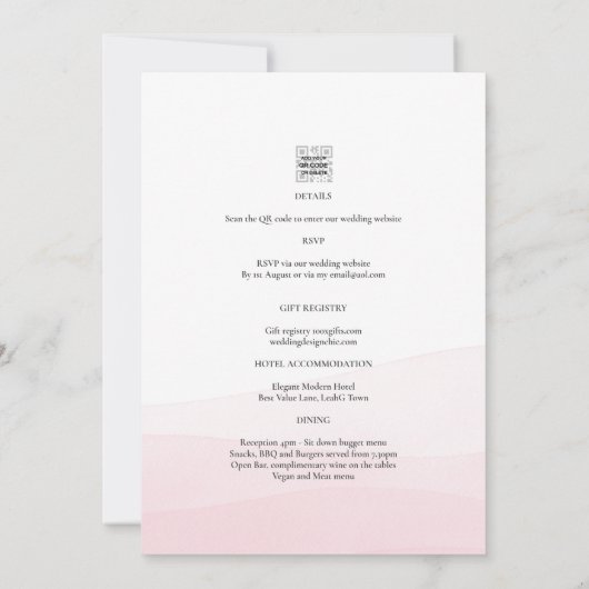 All-in-1 roze ombre Photo Overlay Wedding QR Code Kaart (Achterkant)