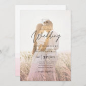 All-in-1 roze ombre Photo Overlay Wedding QR Code Kaart (Voorkant / Achterkant)