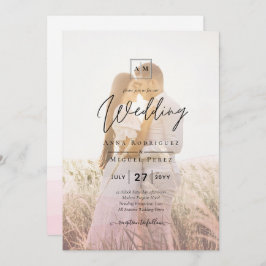 All-in-1 roze ombre Photo Overlay Wedding QR Code Kaart