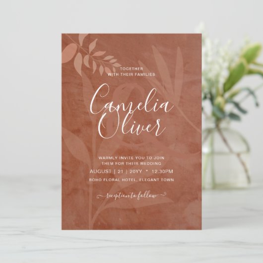 All-in-1 Rustic Terracotta Overlay Wedding Kaart (Staand voorkant)