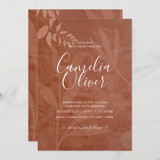 All-in-1 Rustic Terracotta Overlay Wedding Kaart (Voorkant / Achterkant)