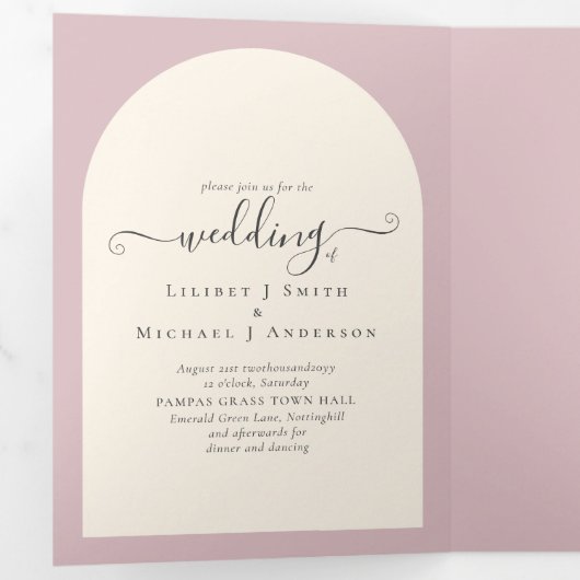 All-in-1 Stof Roze Huwelijk RSVP Programma FOTO (Binnenzijde eerst)