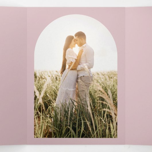 All-in-1 Stof Roze Huwelijk RSVP Programma FOTO (Binnenkant midden)