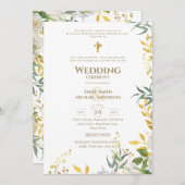 All-in-1 Wit Goud Groene Catholic Trouwkaart Kaart (Voorkant / Achterkant)