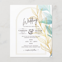 All-in-1 Zee Glass Aqua Green Gold Leaves Wedding Flyer