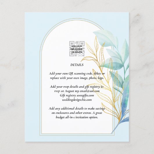 All-in-1 Zee Glass Aqua Green Gold Leaves Wedding Flyer (Achterkant)