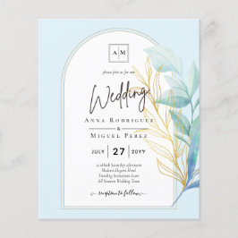 All-in-1 Zee Glass Aqua Green Gold Leaves Wedding Flyer