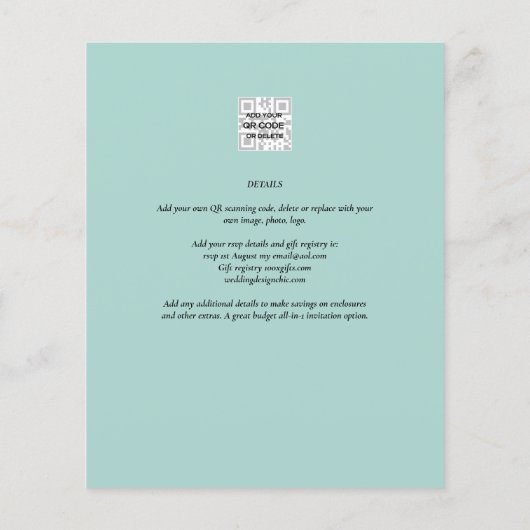 All-in-1 Zee Glass Aqua Green Gold Leaves Wedding Flyer (Achterkant)