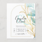 All-in-1 Zee Glass Aqua Green Gold Leaves Wedding Flyer (Voorkant)
