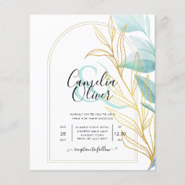 All-in-1 Zee Glass Aqua Green Gold Leaves Wedding Flyer