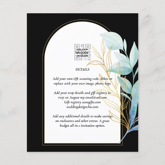 All-in-1 Zee Glass Aqua Green Gold Leaves Wedding Flyer (Achterkant)