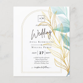 All-in-1 Zee Glass Aqua Green Gold Leaves Wedding Flyer