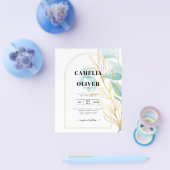 All-in-1 Zee Glass Aqua Green Gold Leaves Wedding Flyer (Enkel)