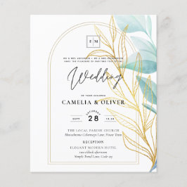 All-in-1 Zee Glass Aqua Green Gold Leaves Wedding Flyer