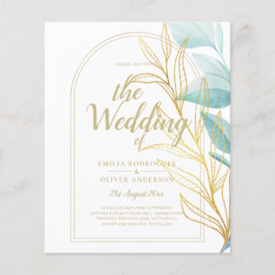 All-in-1 Zee Glass Aqua Green Gold Leaves Wedding Flyer