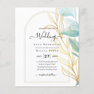 All-in-1 Zee Glass Aqua Green Gold Leaves Wedding Flyer