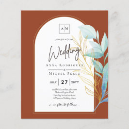 All-in-1 Zee Glass Aqua Green Gold Leaves Wedding Flyer