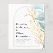 All-in-1 Zee Glass Aqua Green Gold Leaves Wedding Flyer (Voorkant)