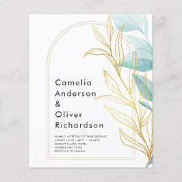 All-in-1 Zee Glass Aqua Green Gold Leaves Wedding Flyer