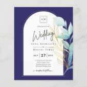 All-in-1 Zee Glass Aqua Green Gold Leaves Wedding Flyer (Voorkant)