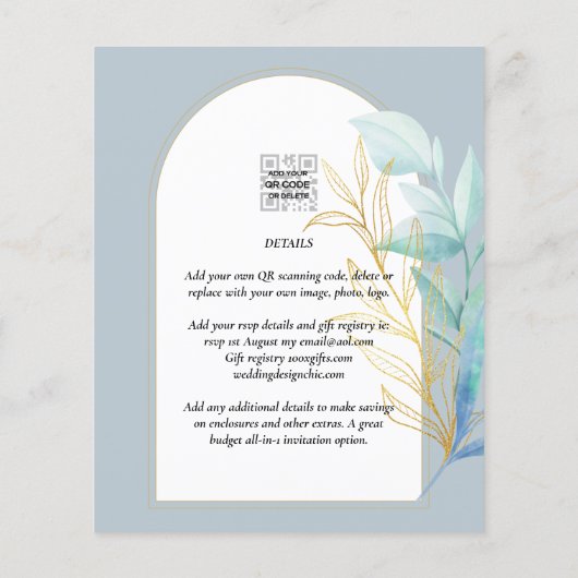 All-in-1 Zee Glass Aqua Green Gold Leaves Wedding Flyer (Achterkant)