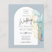 All-in-1 Zee Glass Aqua Green Gold Leaves Wedding Flyer (Voorkant)
